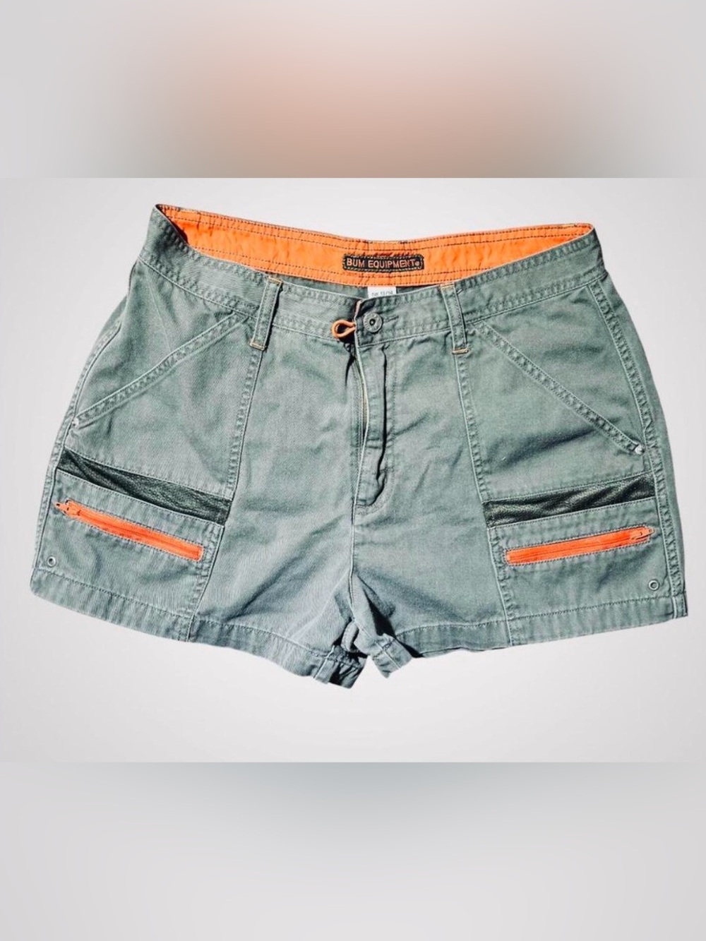 Equipment Olive Green Cargo Shorts with Bright Orange Accents Size Large